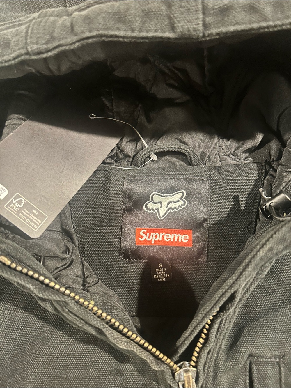 Supreme Black Hooded Puffer Jacket with Orange Logos - Picture 3 of 6